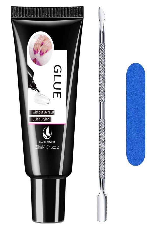 MAGIC ARMOR 30g Semi Solid Nail Glue for Press On Nail, No UV Lamp Need Gel Nail Glue with Cuticle Pusher and Nail File, Quick Drying Gel Long Lasting for Fake Acrylic Nails - Image 1
